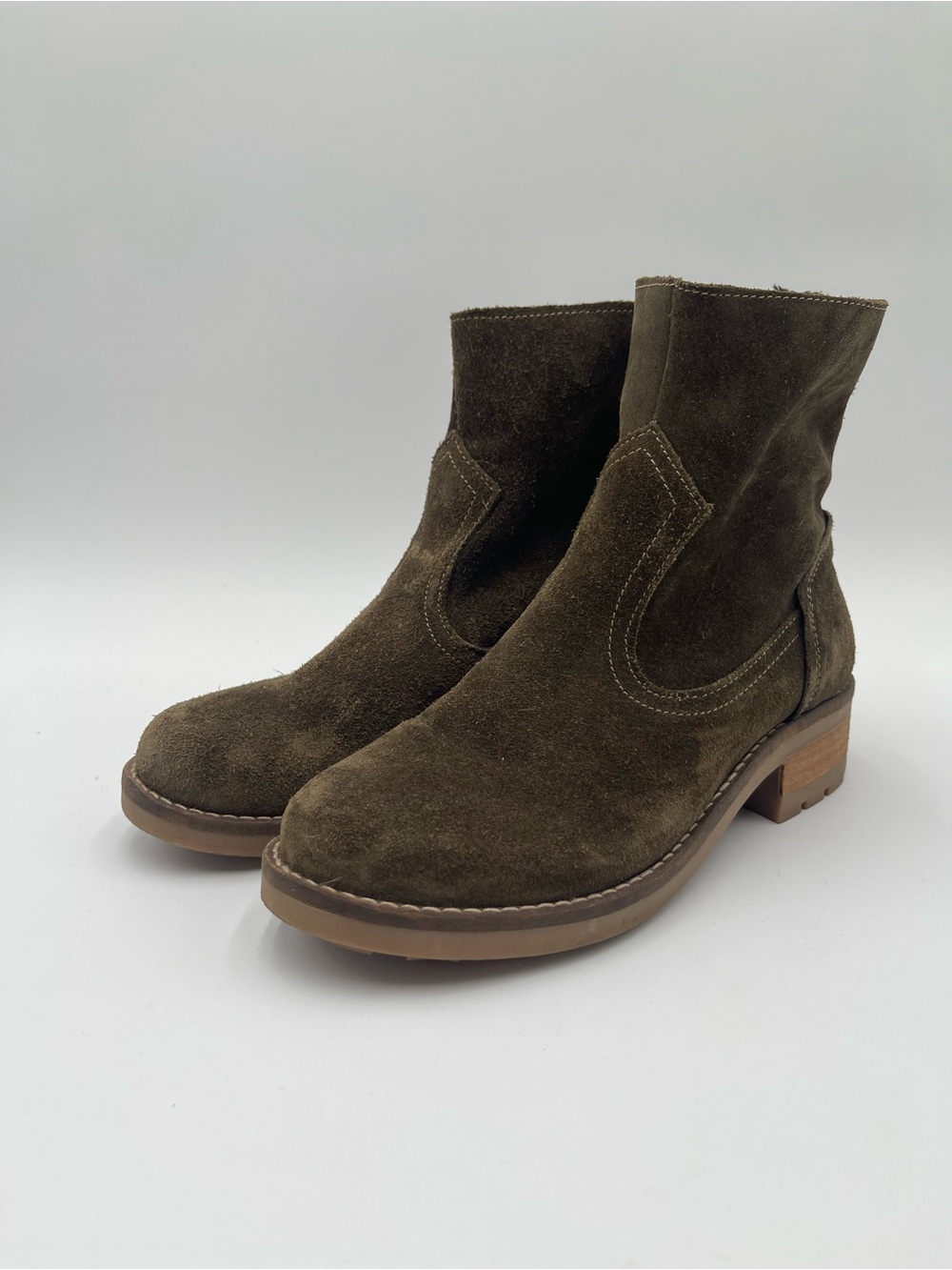 Antonio de Faria Mila Olive Green Suede Ankle Boots Western Zip Portugal Sz 7.5